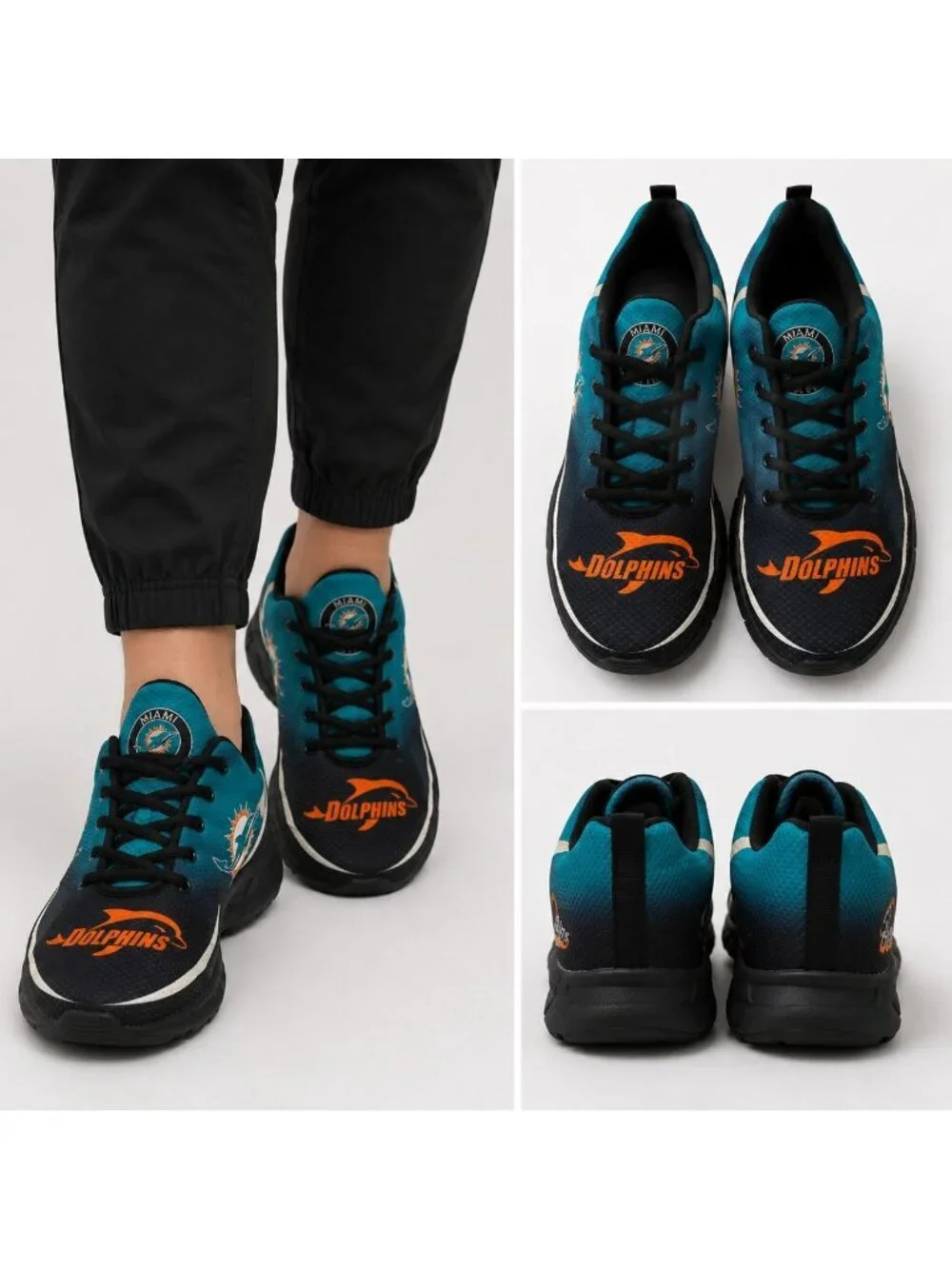 Miami Dolphins Fan Sneakers  Sports Shoes Unisex Lightweight Teal/Blk Sze 44